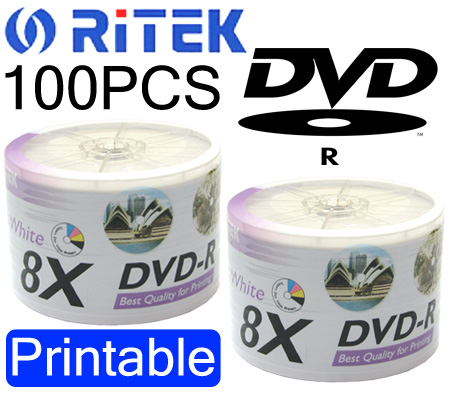100 RITEK DVD-R 8X ORIGINAL WHITETOP PRINTABLE