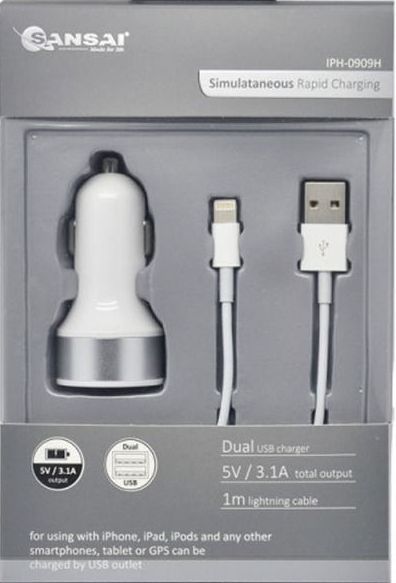2 Usb Port Car/Vehicle Charger w/ 8 Pin Cable